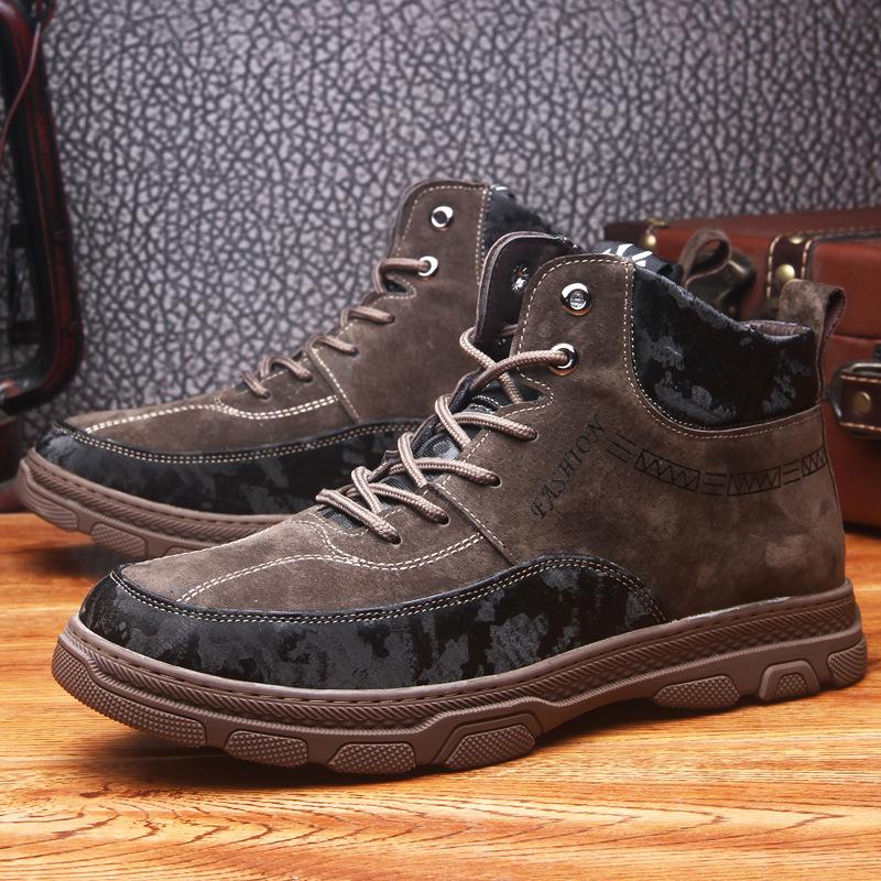 2024 Winter Men's Boots Plus Velvet Cotton Shoes Tooling Shoes Men's Leather Snow Trend Boots High-top Men's Shoes