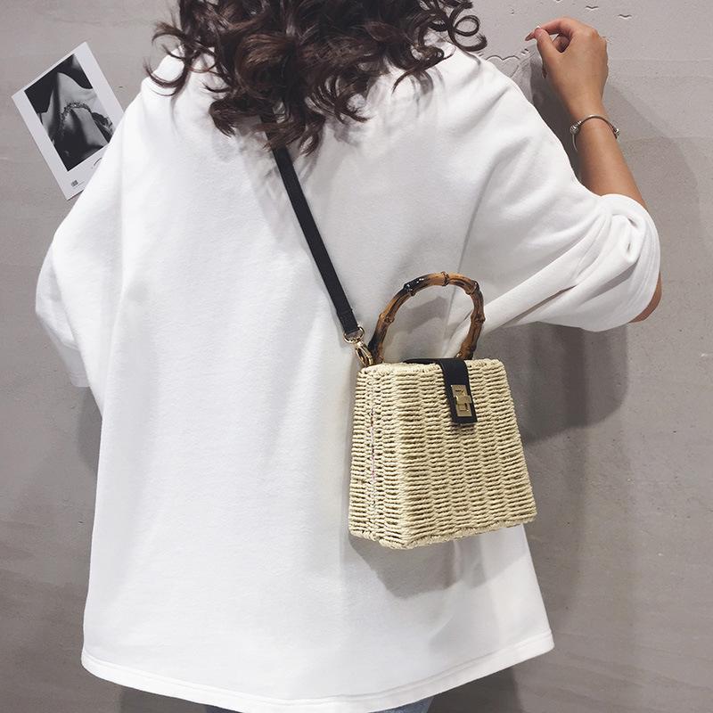 Square Wicker Bag For Women Handmade Beach Straw Bag Shoulder Bag Weaving Tote Crossbody