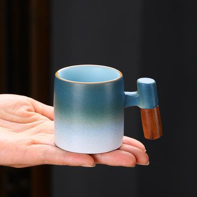 Ceramic Tea Cup Creative Wood Handle Retro Kung Fu Tea Set Single Cup Espresso Mug
