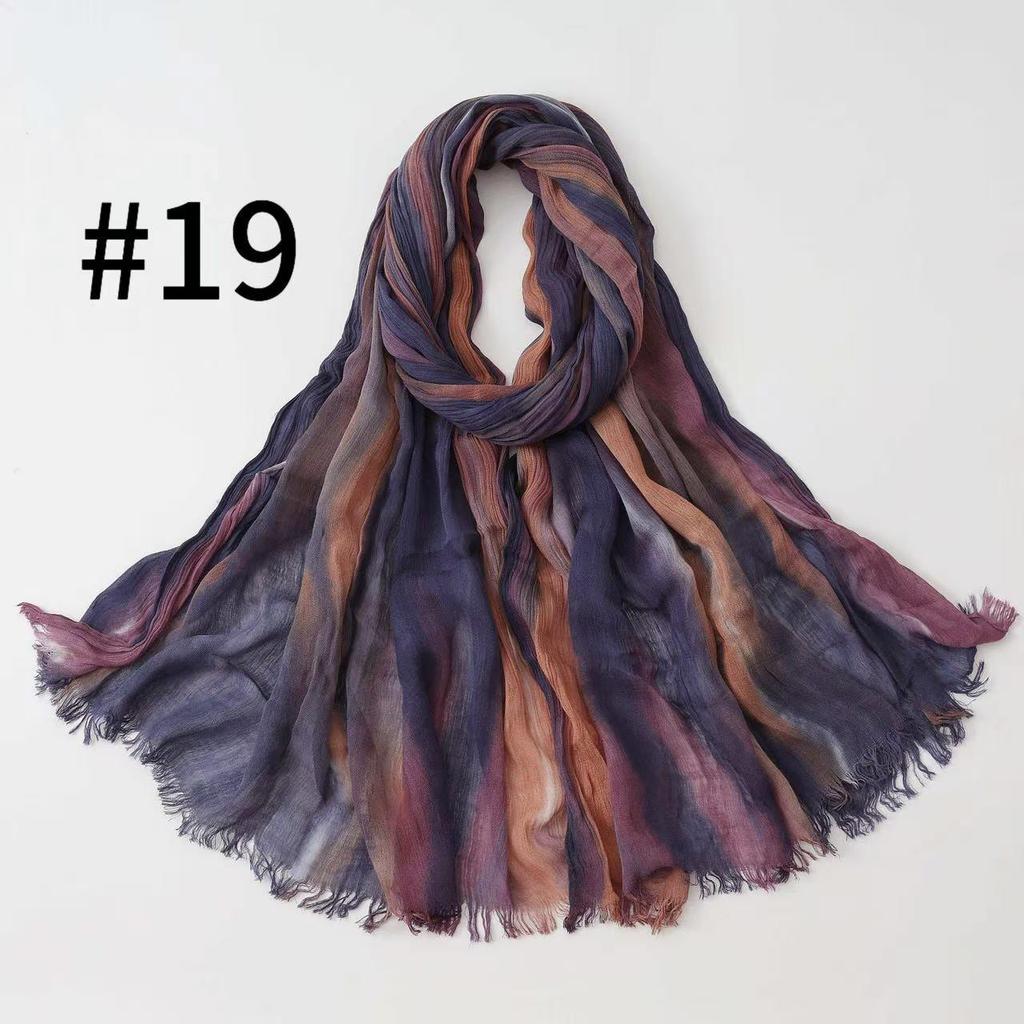 Retro Gradient Pleated Stripe Cotton Headscarf - Women's Large Ethnic Wrap