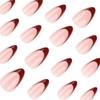 24Pcs French Wine Red Almond Press On Nails Durable Scratch Resistant Manicure Tool For Party Wedding Daily Use