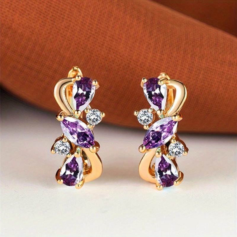 

Блестящие серьги-капли огранки «маркиз» из красного, зеленого и синего циркония для женщин, роскошные повседневные универсальные ювелирные изделия золотого цвета золотой/фиолетовый