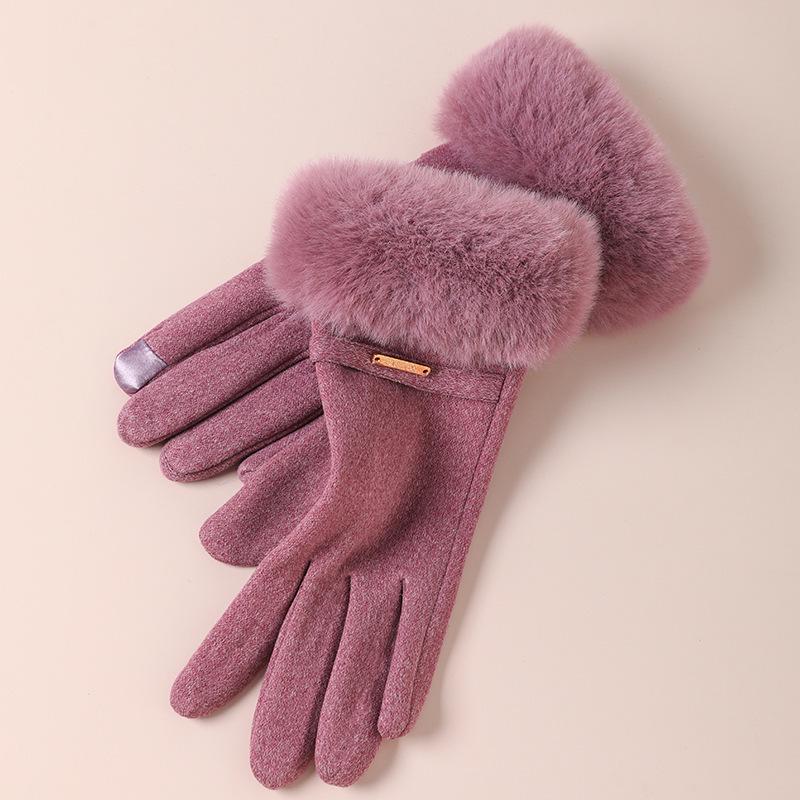 Winter Damen Fleece-gefütterte Kaninchenfell Plüschhandschuhe - Winddicht, Warm, Touchscreen-kompatibel für Radfahren & Autofahren