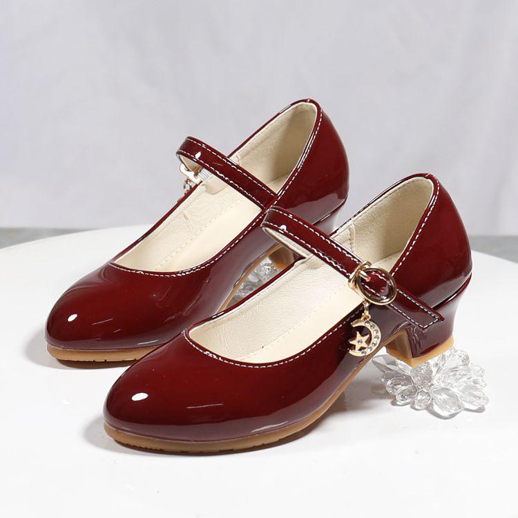 Girls' High Heel Leather Princess Shoes - Crystal Design, Spring/Autumn, Children's Performance Footwear, New Korean Style