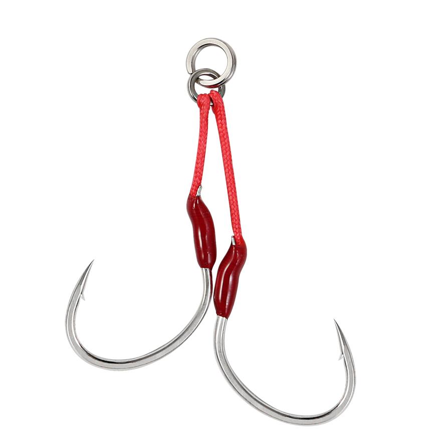 Jigging Pro High Carbon Steel Fishhook for Saltwater Fishing for Sea and Bottom Techniques Assist Hook 1/0 2/0 3/0 4/0 (Red,1/0)