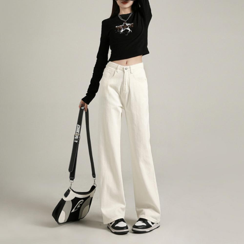 

Autumn and winter new high-waisted straight wide-leg jeans women s loose and versatile casual trousers look thin and high ins tide 2XL