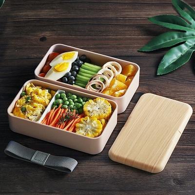 Mikrowelle Doppel Schicht Mittagessen Box Holz Salat Bento Box Tragbare Lebensmittel Container Box