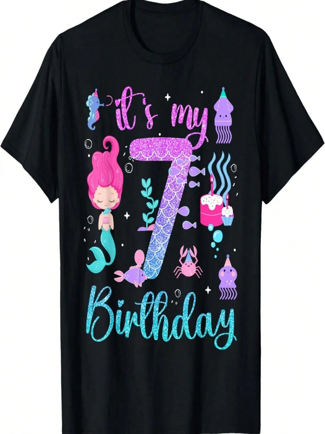 Mermaid Birthday Girls 7 Years Old Its My 7th Bday Mermaid T-Shirt S разноцветный