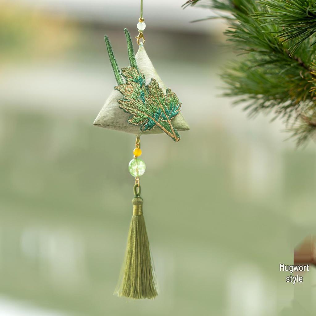 [Lisun] Dragon Boat Festival Embroidered Lotus Scented Sachet - Triangle Mugwort Leaf Zongzi Fragrance Bag