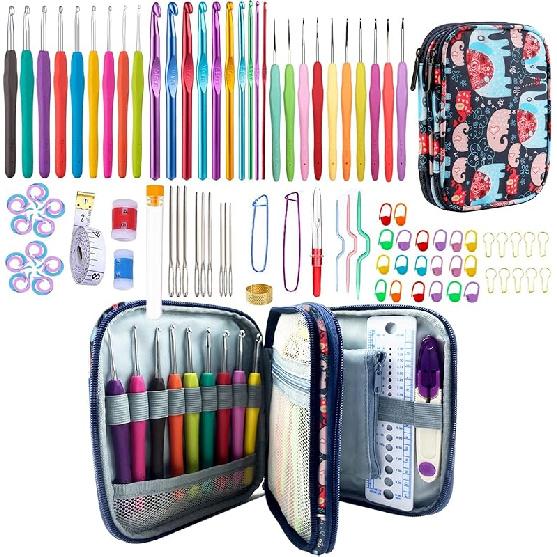 100pcs Crochet Hooks Set in Case Ergonomic Soft Grip Handles Weave Yarn Knitting Needles Kit and Crochet Needle Accessories Crochet Kit Complete
