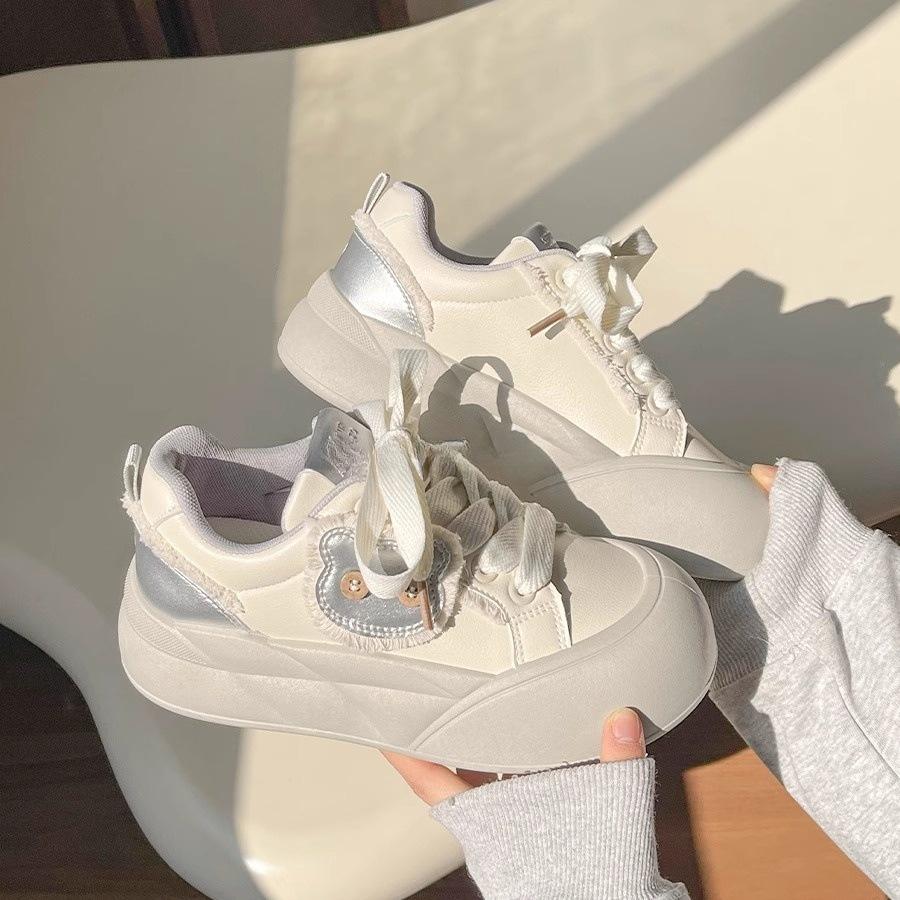 Scarpe a molla Dopamina da donna, nuove scarpe versatili chic, scarpe con plateau bianche, scarpe casual a pane