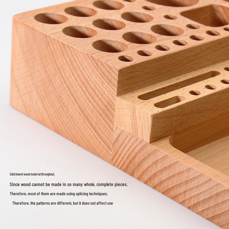 Suport de scule din lemn de fag lucrat manual pentru prelucrarea pielii: Perfect pentru unelte de ștanțare, poansoane de sculptură, dălți diamantate și multe altele.