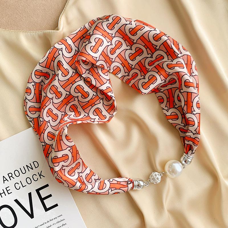 Lazy Magnetic Buckle Summer Scarf with Pearl Necklace Decoration for Women