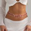 6 Stück stapelbares mehrschichtiges rosa Perlen-Taillenkettenset für Frauen Bauchkette Boho Sommer Strandurlaub Bikini Körperschmuck