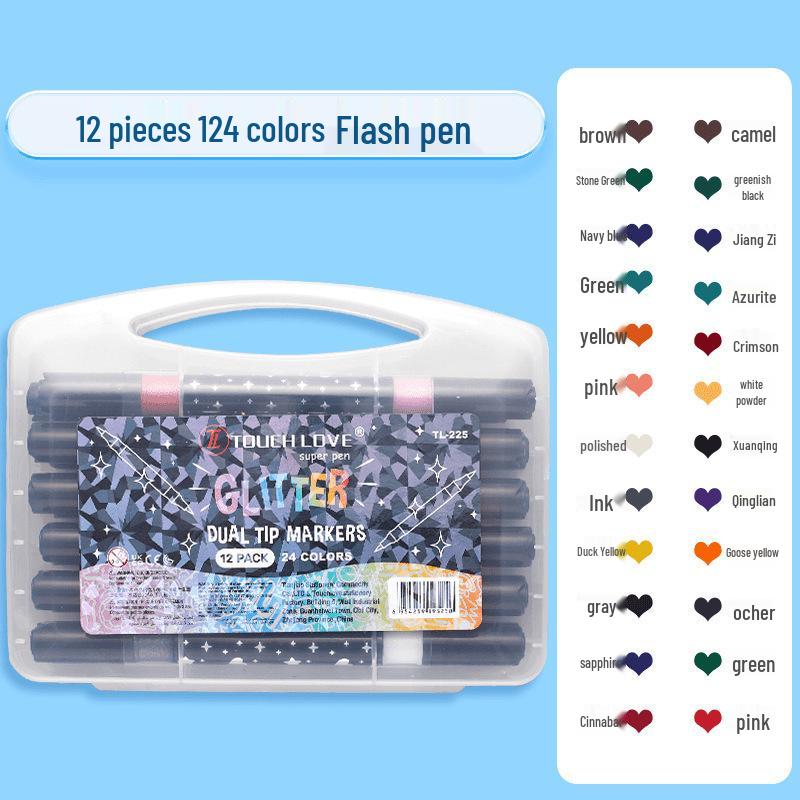 

Dual-Color Glitter Marker: Bold, Soft Tip, Non-Fading, Pearlescent Shine for Kids Hand-Painted Art