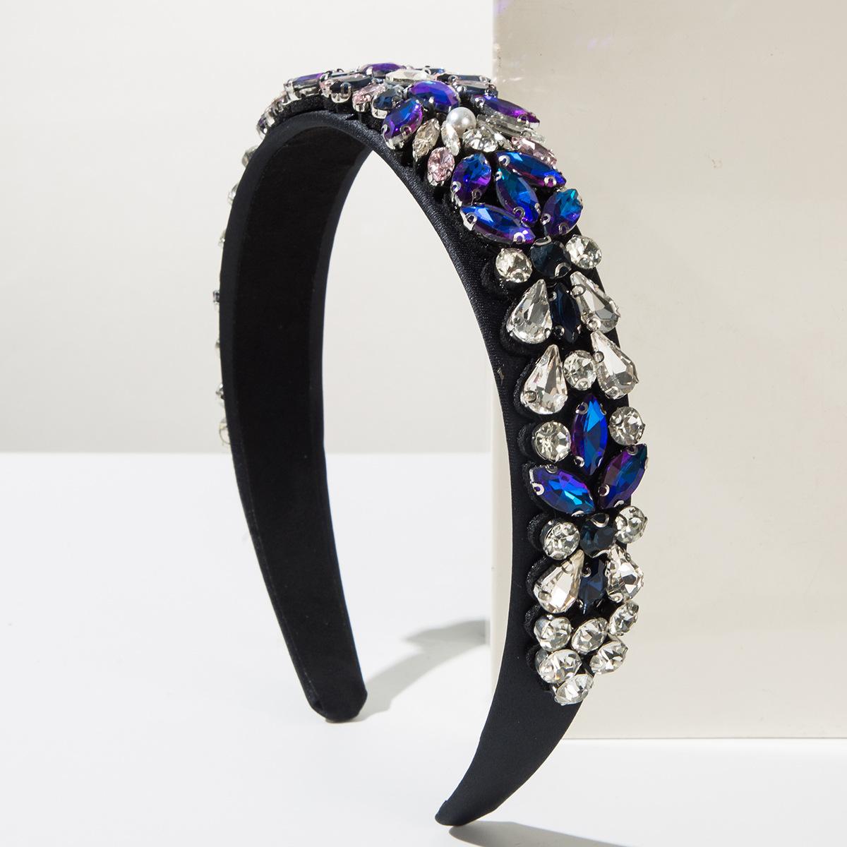 

Тканевая ретро повязка на голову со стразами для женщин, модная барочная, полностью усыпанная стразами, капля воды, легкая, роскошная, элегантный аксессуар для волос синий