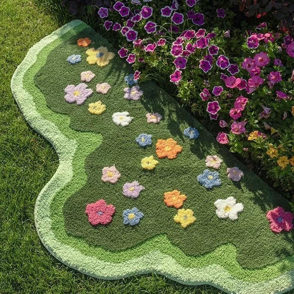 Non Slip Green Moss Rug Irregular Bedside Carpet Comfortable Imitation Cashmere Carpet Bathroom