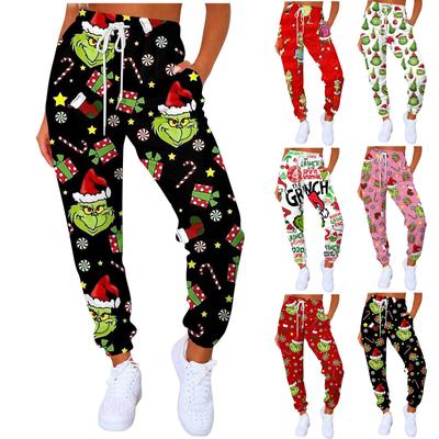 Damenmode, sportlich, bedruckt, Kordelzug, Tasche, lässige Jogginghose