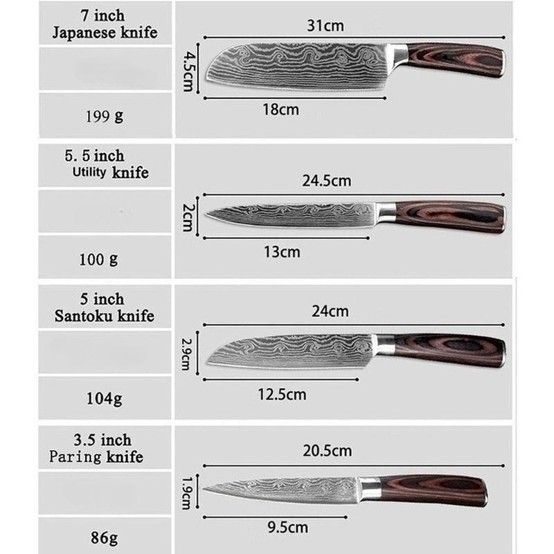 7 Pcs/Set Damascus Laser Pattern 4Cr Stainless Steel Kitchen Knife Set Kitchen Stuff Chopping Knife Fruit Boning Cutter