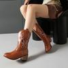 Women Summer Embroidery Western Boots Cowgirls Ankle Boots Hollow Out Chunky Heels Shoes