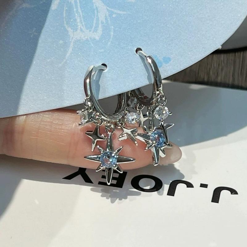 Koreanische Mode Blaue Kristall Achteckige Anhängerohrringe für Damen Einfache Metall Kreuz Hängeohrringe Charme Schmuck Geburtstagsgeschenke