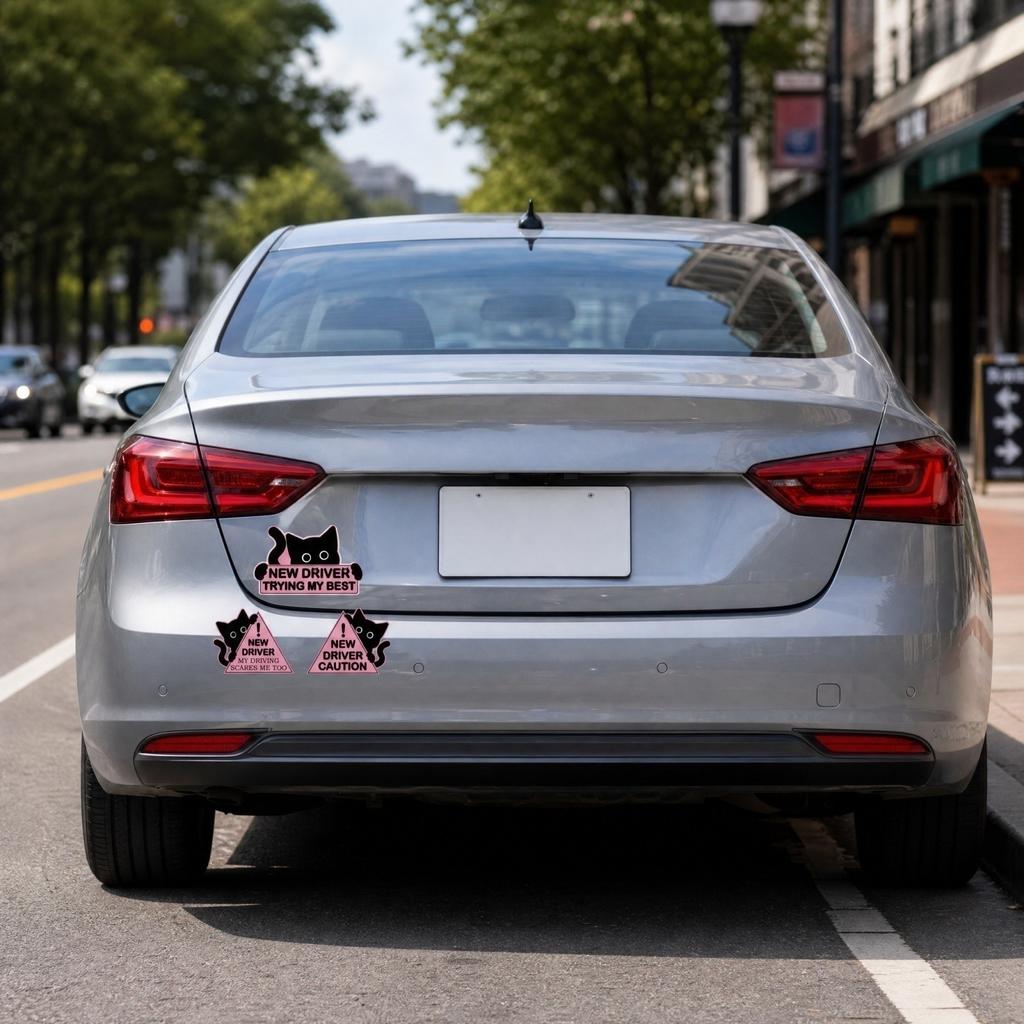 Magnetic Reflective Bumper Sticker for Student Driver - Design Decal with English Text