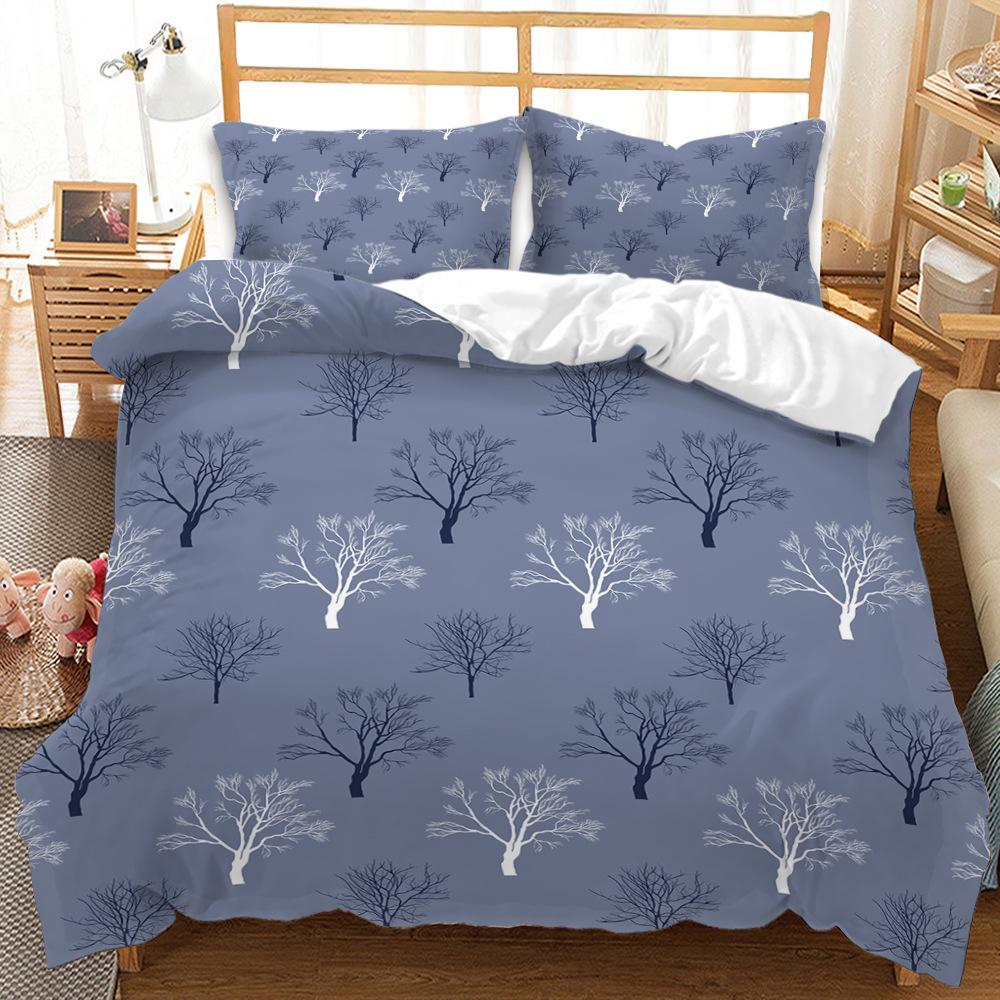 Quilt Cover And Wind Blue Pattern Digital Printing Bedding Three-Piece Set