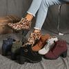 Damen Stiefel Winter Hohe Qualität Leopardenmuster Stiefel Schnürung Hohe Absätze Schuhe Für Damen Outdoor Mode Anti-Rutsch Botas De Mujer
