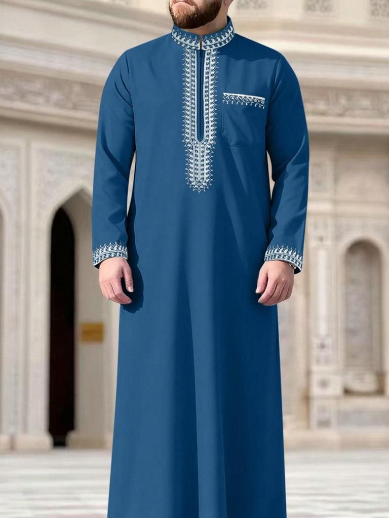 Embroidered Hooded Robe for Muslim Men, New Style Middle Eastern Thobe, Loose Long Sleeve Ethnic Design, Available Now
