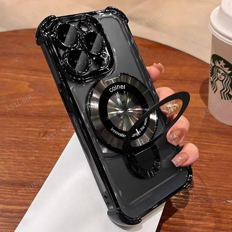 

Противоударный магнитный держатель-подставка прозрачный чехол для iPhone 16 15 14 13 12 11 Pro Max Plus для беспроводной зарядки MagSafe For iPhone 14