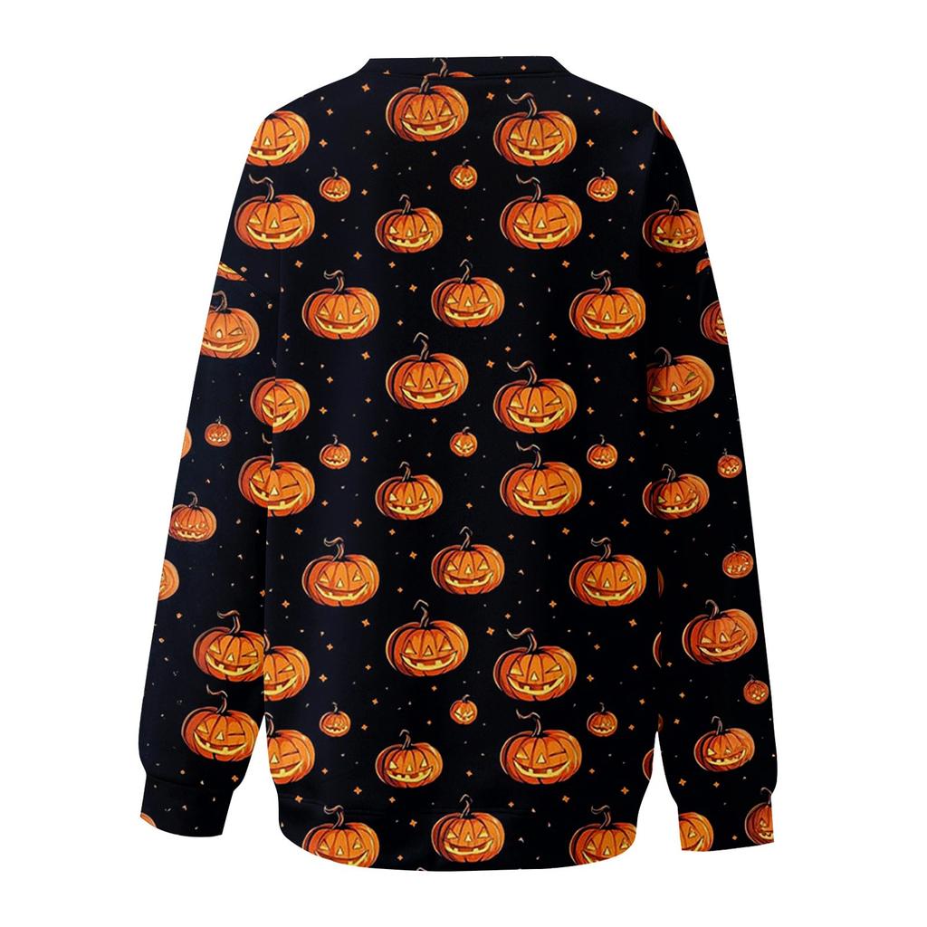 Women's Fashion Casual Long Sleeve Halloween Printed Neck Sweatshirt Top