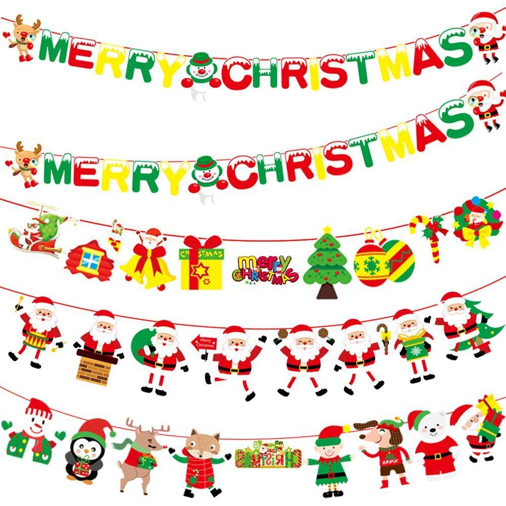 Paper Christmas Flag Christmas Theme Background Wall Xmas Hanging Ornament DIY Santa Claus Hanging Bunting Shopping Mall Decor