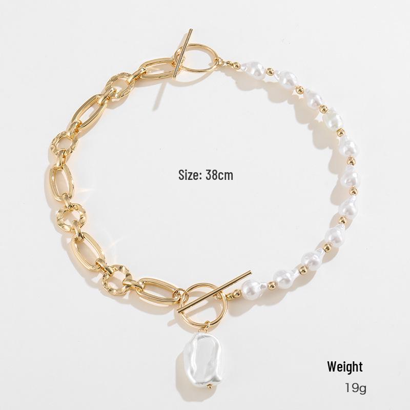 

Kenjie Ожерелье с подвеской из неправильного жемчуга и браслет - Женский осенне-зимний стиль Ins двойного назначения.