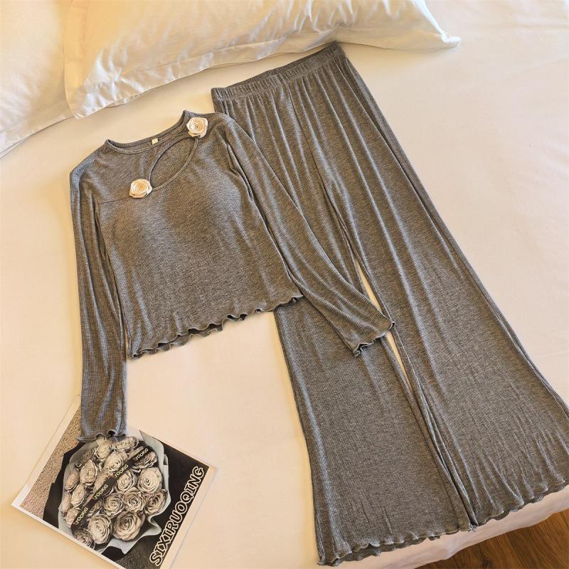 

Высококачественный корейский женский комплект для дома из модального хлопка на весну и осень с дизайном розы и нагрудником XL