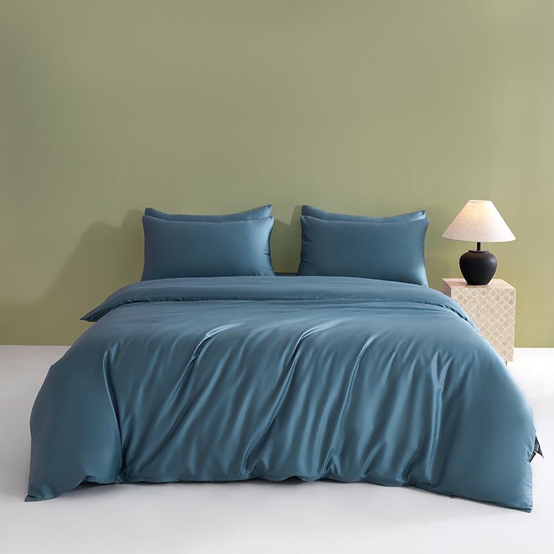 Solid Color 60S Pure Cotton Reactive Print 4-Piece Long-Staple Cotton Bedding Set with Small Black Label