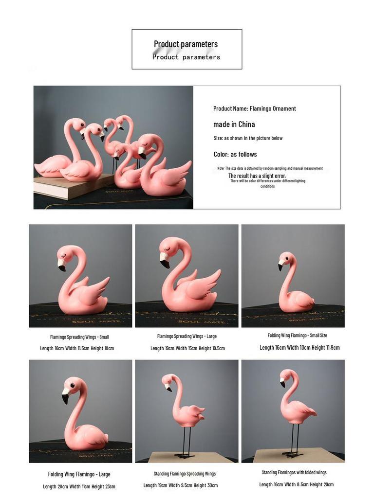Nordic Pink Flamingo Heart Resin Ornament for Living Room or Bedroom Decor