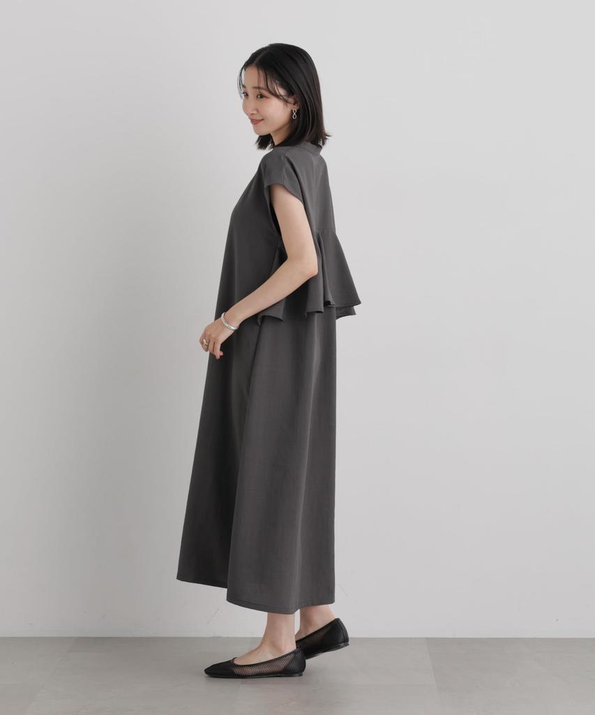 Linen Touch Back Flare Skipper Dress Charcoal F [Nano Universe] 673-6219304 Women's