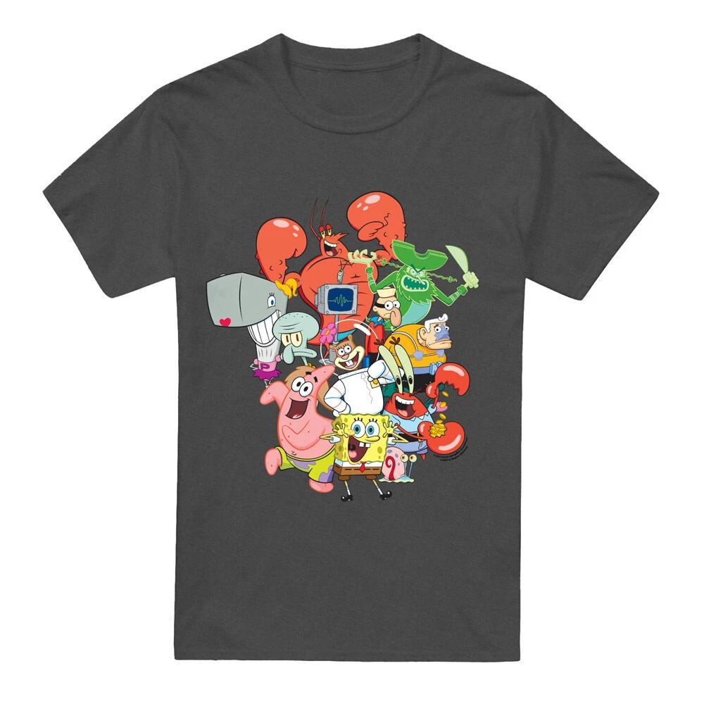 Spongebob The Whole Gang 100% Cotton T-shirt Mens Tees Top S-2XL-Charcoal XL