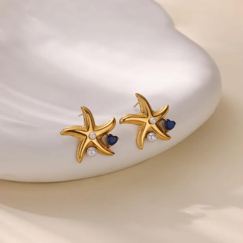 Temperament slightly inlaid zircon shell flower stud earrings high sense fashion exquisite earrings retro personality trend earrings