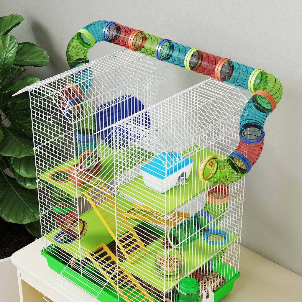 Cage for Hamsters, Mice, and Small Rodents with Tunnel, Feeder, Wheel, and Toy, 47 X 30 X 59 Cm, Green