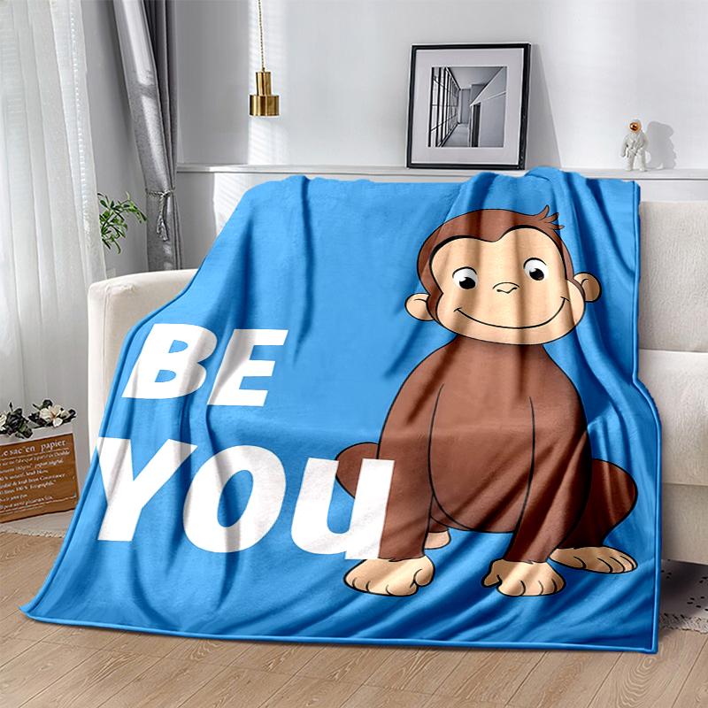 Curious George Flannel Blanket Soft Warm All-Season Throw, Design for Camping, Car Travel, Hiking Sofa, Bed, Office Perfect Gift for Parties