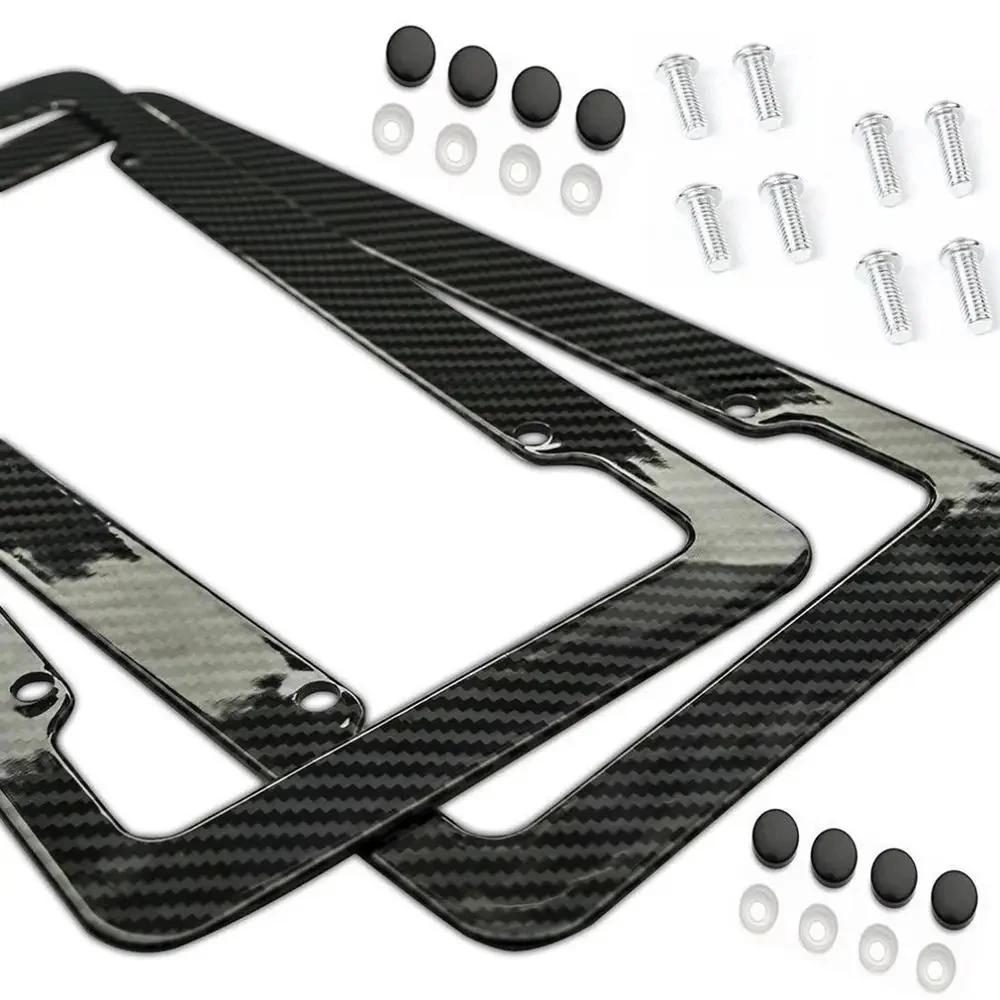 NEW Universal 30*15CM 1/2pcs License Plate Frame Carbon Pattern Plastic License Plate Frame Bracket with Standard Screw Kits
