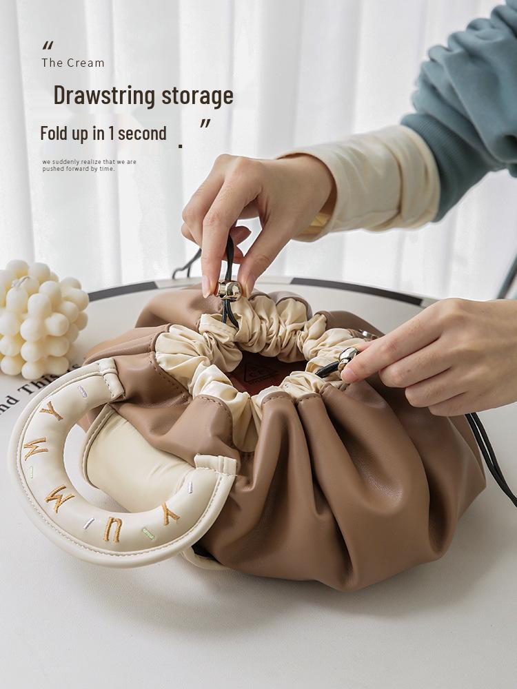 YT Women's Waterproof PU Drawstring Makeup Bag: Portable High-End Travel Toiletry Pouch