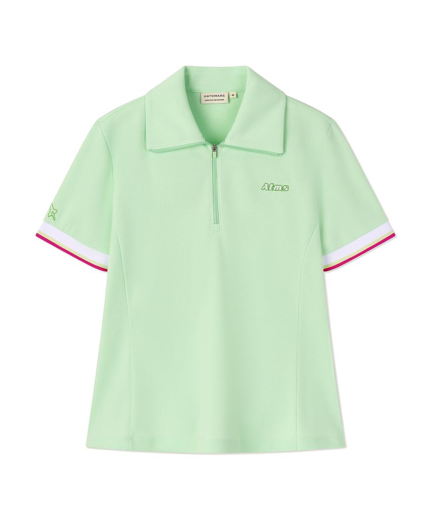 Antomas Atms Half-Zip Collared T-Shirt For Women - Lime