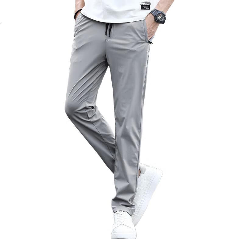 PLAYBOY Casual Pants for Men, Spring And Summer Ice Silk Trousers, Loose Straight-Leg Trendy Men's Pants, Dark Gray, Size 30