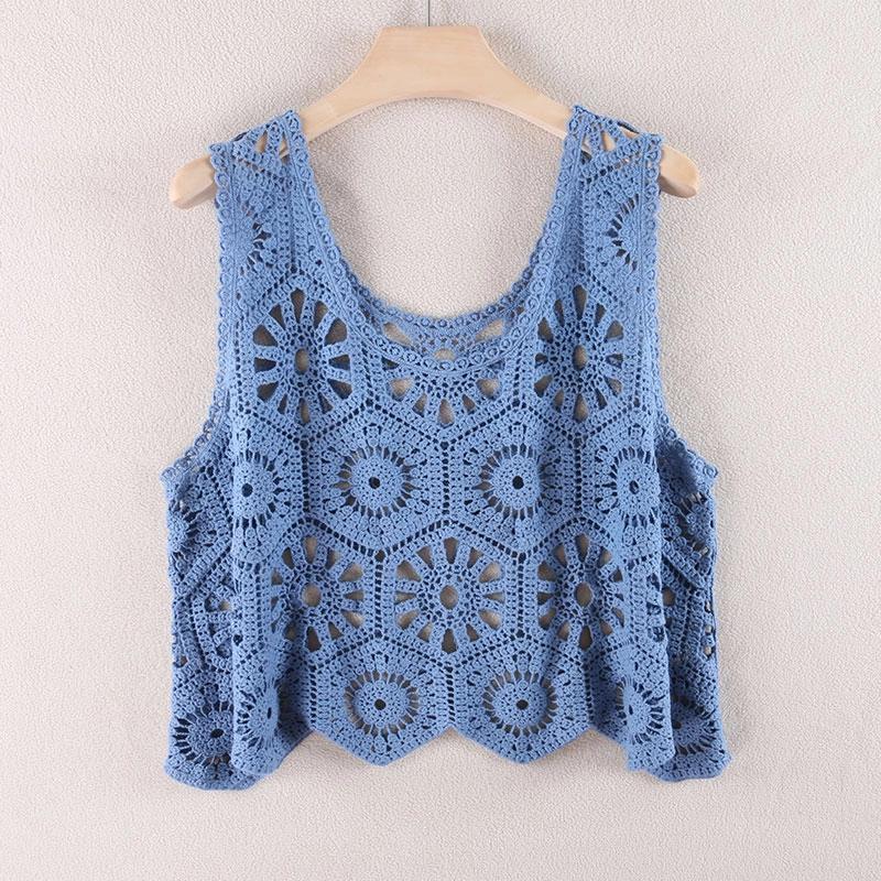 Chaleco de ganchillo de punto hueco para el verano de mujer con nuevo top de tirantes suelto bohemio sin mangas