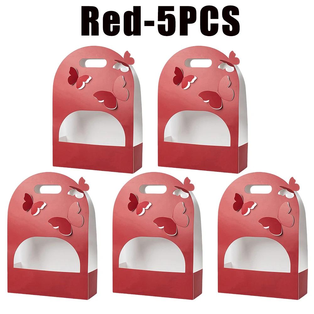 Portable Wedding Favour Boxes 3d Butterfly Carrier Bag Pink Floral Arrangement Gift Paper Package Flower Bouquet Bags