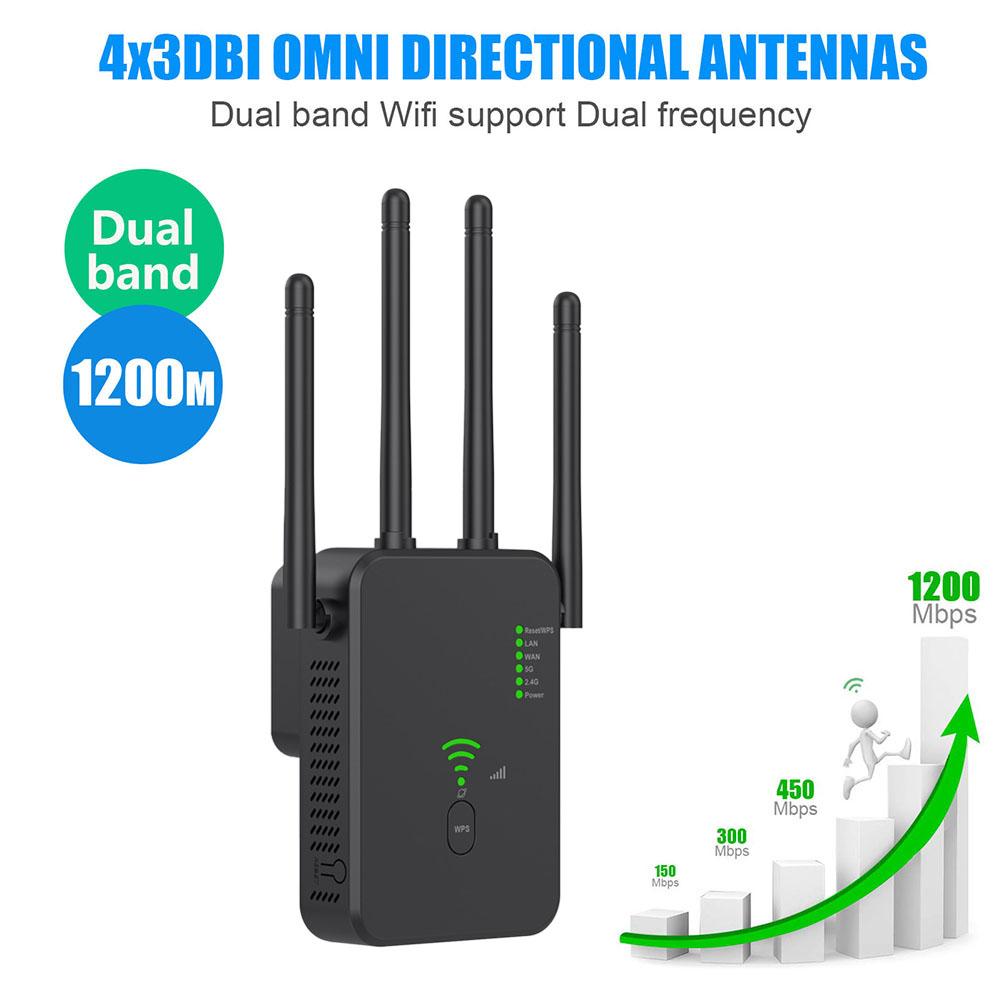1200Mbps WiFi Repeater Dual Band 24G 5G Signal Booster 80211ac Gigabit Extender WPS Router Amplifier