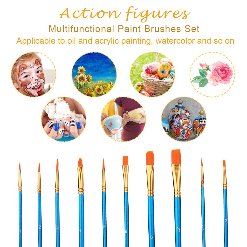 10X Aquarellmalpinsel Set Acrylmalerei Nylonhaar Kunstfarbe D NE