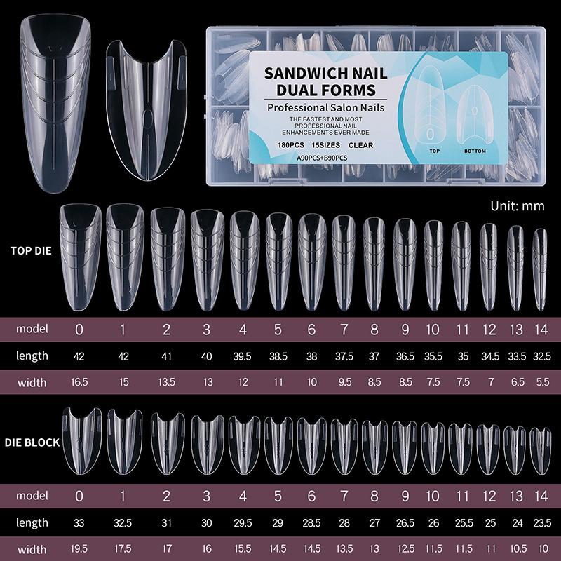 180Pcs Dual Nail Forms for Poly Nail Gel Builder Extension Perfect Nail Molds Set for Salon Home Manicure DIY Use